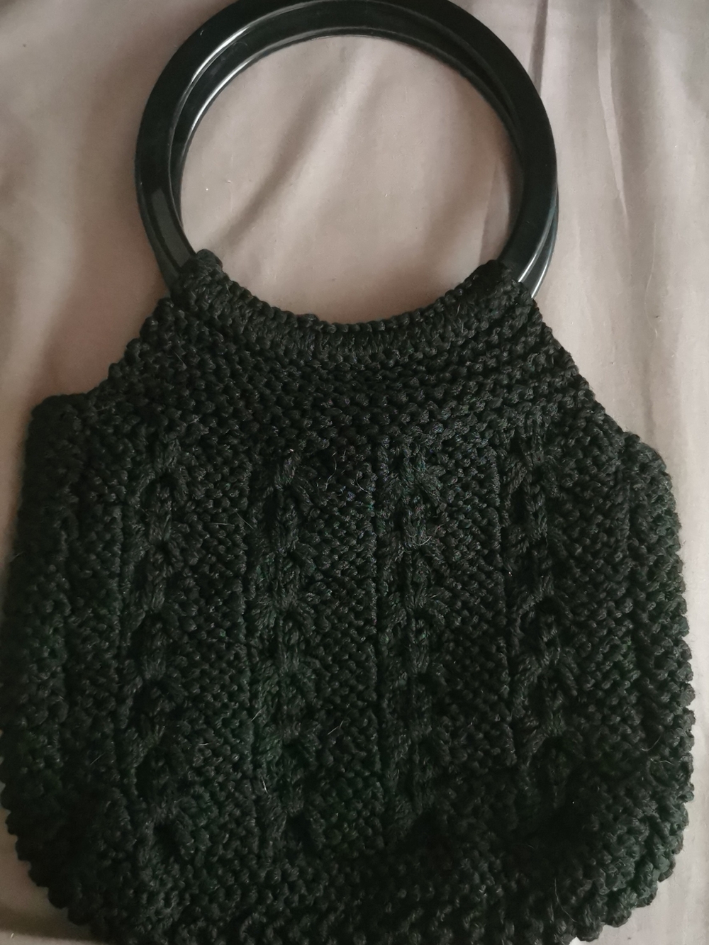 Black Knit Handbag with Round Handles